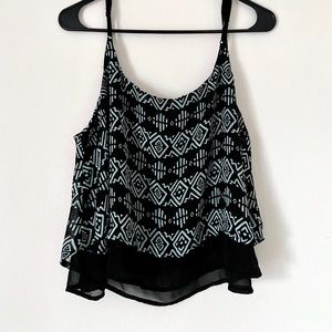 Rue 21 - Black & Teal Patterned Loose Tank Top